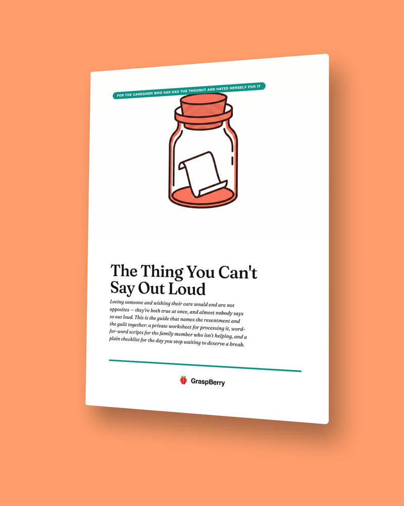 The Thing You Can't Say Out Loud cover: a sealed glass jar with a folded note inside, on peach and deep teal