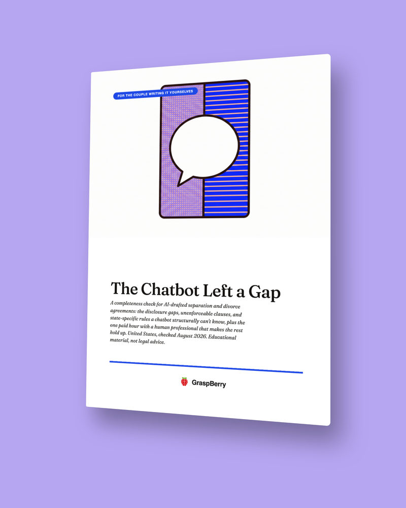 The Chatbot Left a Gap guide cover: an empty white speech bubble on a split dotted-lilac and blue-striped panel