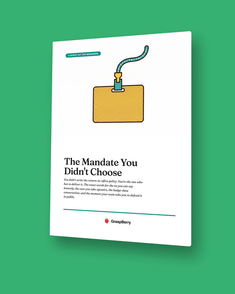 The Mandate You Didn't Choose guide cover: a blank ID badge on a lanyard, illustrated in yellow and deep teal