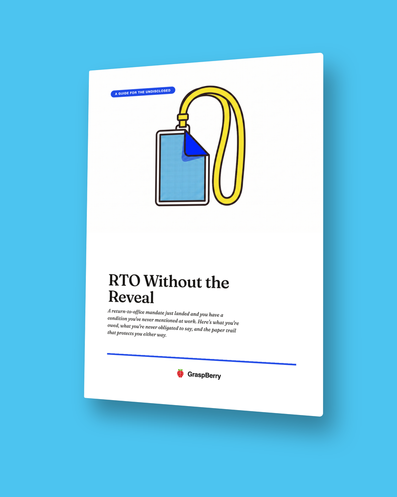 RTO Without the Reveal guide cover: a yellow lanyard and blank blue badge on white, with a sky-blue backdrop